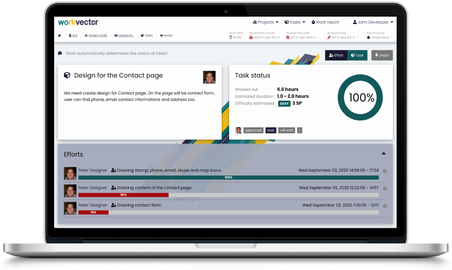 Macbook s otevřeným McpTask.onlineem přes celou obrazovku.